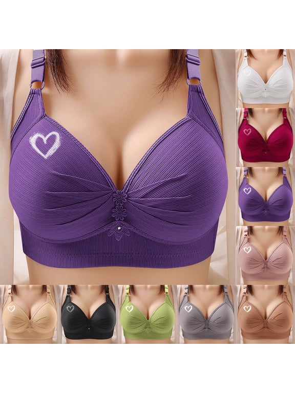 Womens Plus Size Bra, Woman's Printing Gathered Together Large Size Daily Bra Underwear No Rims