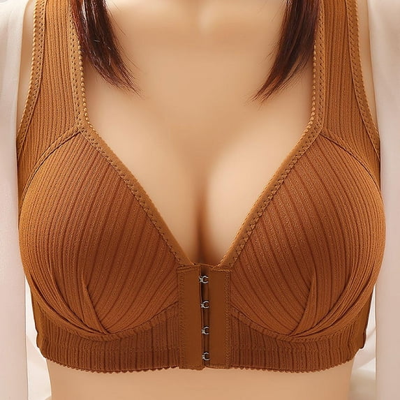 loopsun Womens Plus Size Bra,Women's Bra Soild Wire Free Underwear One-Piece Bra Everyday Front Buckle Underwear