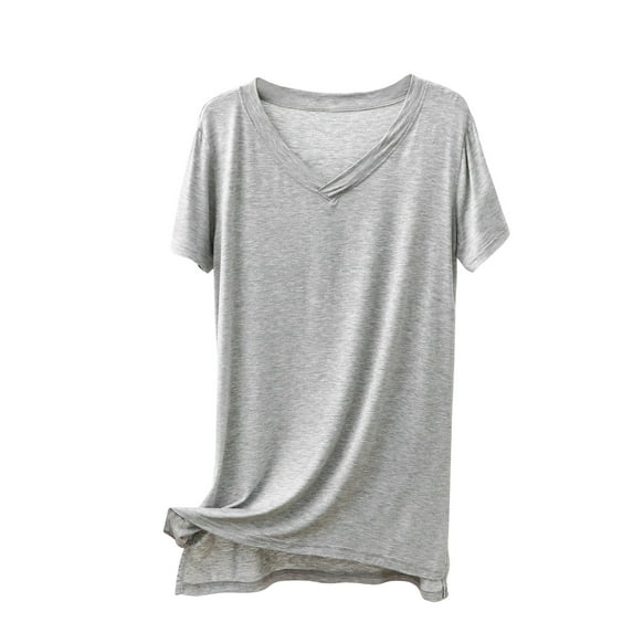 loopsun Plus Size Tops for Womens,Womens Summer Tops,Women's Casual Thin Sweet And Base Shirt Slim Medium Length Short Sleeved Round Neck Top/shirt Gray L