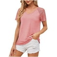 thumbnail image 1 of loopsun Plus Size Tops for Womens,Womens Summer Tops,Women's Patchwork Mesh Short Sleeved Top Solid Color Casual Loose T-shirt Pink L, 1 of 5