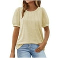 thumbnail image 1 of loopsun Summer Savings Plus Size Tops for Womens,Womens Summer Tops,Fashion Woman Casual Round-Neck Vintage Solid Mesh Blouse Short Sleeve T-Shirt Summer Tops Beige S, 1 of 4
