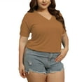 thumbnail image 1 of loopsun Plus Size Tops for Womens,Womens Summer Tops,Women'S Spring/Summer Solid Color Crew Neck Seven-Point Sleeve Casual Shirt Top Khaki XXXL, 1 of 3