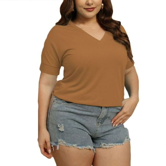 loopsun Plus Size Tops for Womens,Womens Summer Tops,Women'S Spring/Summer Solid Color Crew Neck Seven-Point Sleeve Casual Shirt Top Khaki XXXL
