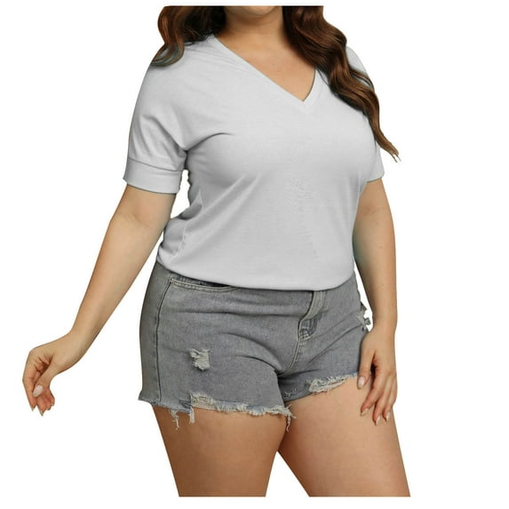 loopsun Plus Size Tops for Womens,Womens Summer Tops,Women'S Spring/Summer Solid Color Crew Neck Seven-Point Sleeve Casual Shirt Top White XXXL