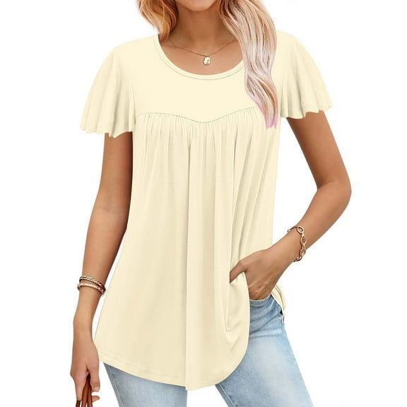 loopsun Plus Size Tops for Womens,Womens Summer Tops,Women's Fashion Printed T-shirt 3/4 Sleeves Blouse Round Neck Casual Tops Khaki XXL