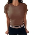 thumbnail image 1 of Summer Savings! Loopsun Womens Summer Top Plus Size, T Shirts for Women, Womens Fashion Summer Short Sleeve Round Neck Solid Casaul Top T-shirt Coffee M, 1 of 4