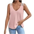 thumbnail image 1 of loopsun Plus Size Tops for Womens,Womens Summer Tops,Fashion Women's Casual V- Neck Sleeveless Lace Soild T-shirt Top Blouse Pink M, 1 of 5