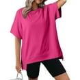 thumbnail image 1 of loopsun Plus Size Tops for Womens,Womens Summer Tops,Women's Loose Casual Solid Color Irregular Design Short Sleeved Top Hot Pink XXXL, 1 of 1