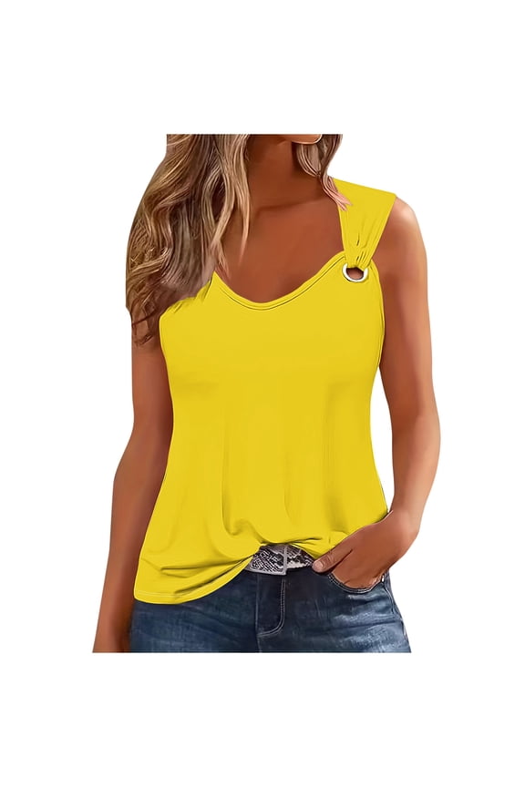 Plus Size Tops for Womens,Womens Summer Tops,Women's Solid Color Camisole Sleeveless T-shirt Loose Tank Top Yellow M
