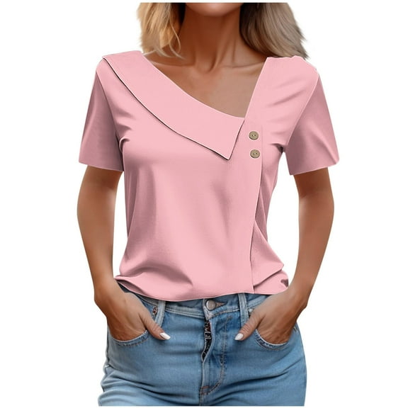 loopsun Plus Size Tops for Womens,Womens Summer Tops,Women's V-Neck Fashion Casual Short-Sleeved Spring And Summer Top Pink M