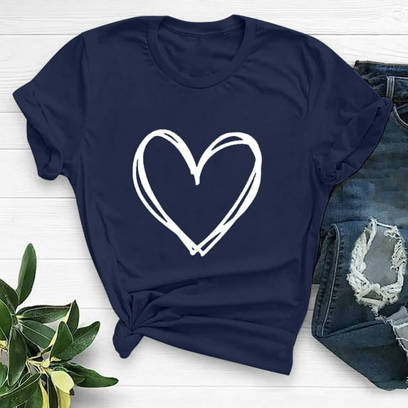 loopsun Summer Tops for Womens,Fashion Women Print Short Sleeve T-shirt Graphic Tops Navy, XXL