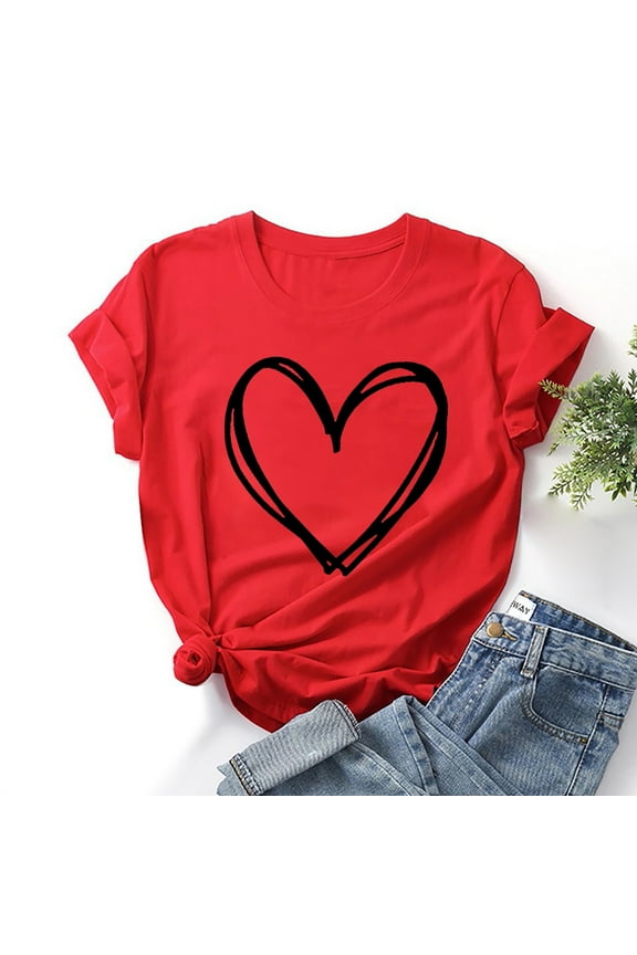 Summer Tops for Womens,Fashion Women Print Short Sleeve T-shirt Graphic Tops Red, M