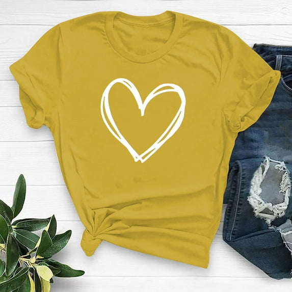 loopsun Summer Tops for Womens,Fashion Women Print Short Sleeve T-shirt Graphic Tops Yellow, XXXL