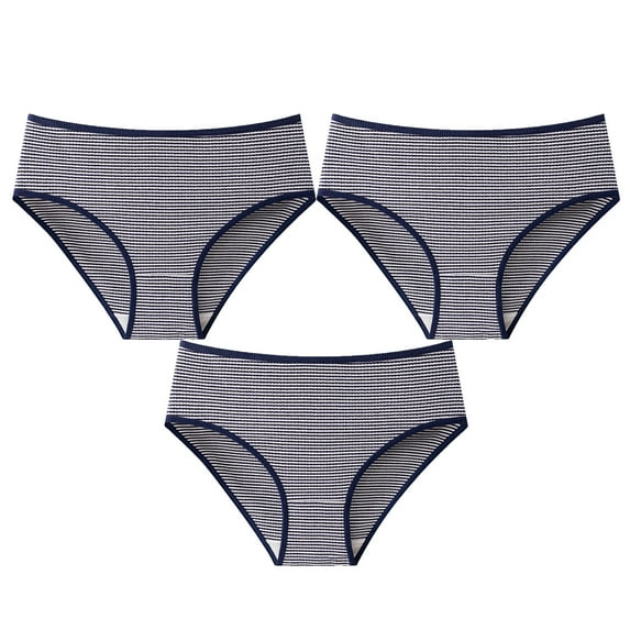 loopsun Womens Briefs,3PC Women Everyday Conservative Ventilate Middle Waist Stripe Underwear Panties