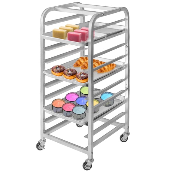 lopeztek 10-Tier Half Sheet Bakery Rack - Bun Pan Speed Rack, Bread Cooling Shelf for Half & Quarter Tray, Baker Wheels Cart for Baking, Candles, and Soap-Making (for 1/2 & 1/4 Sheet Pan)