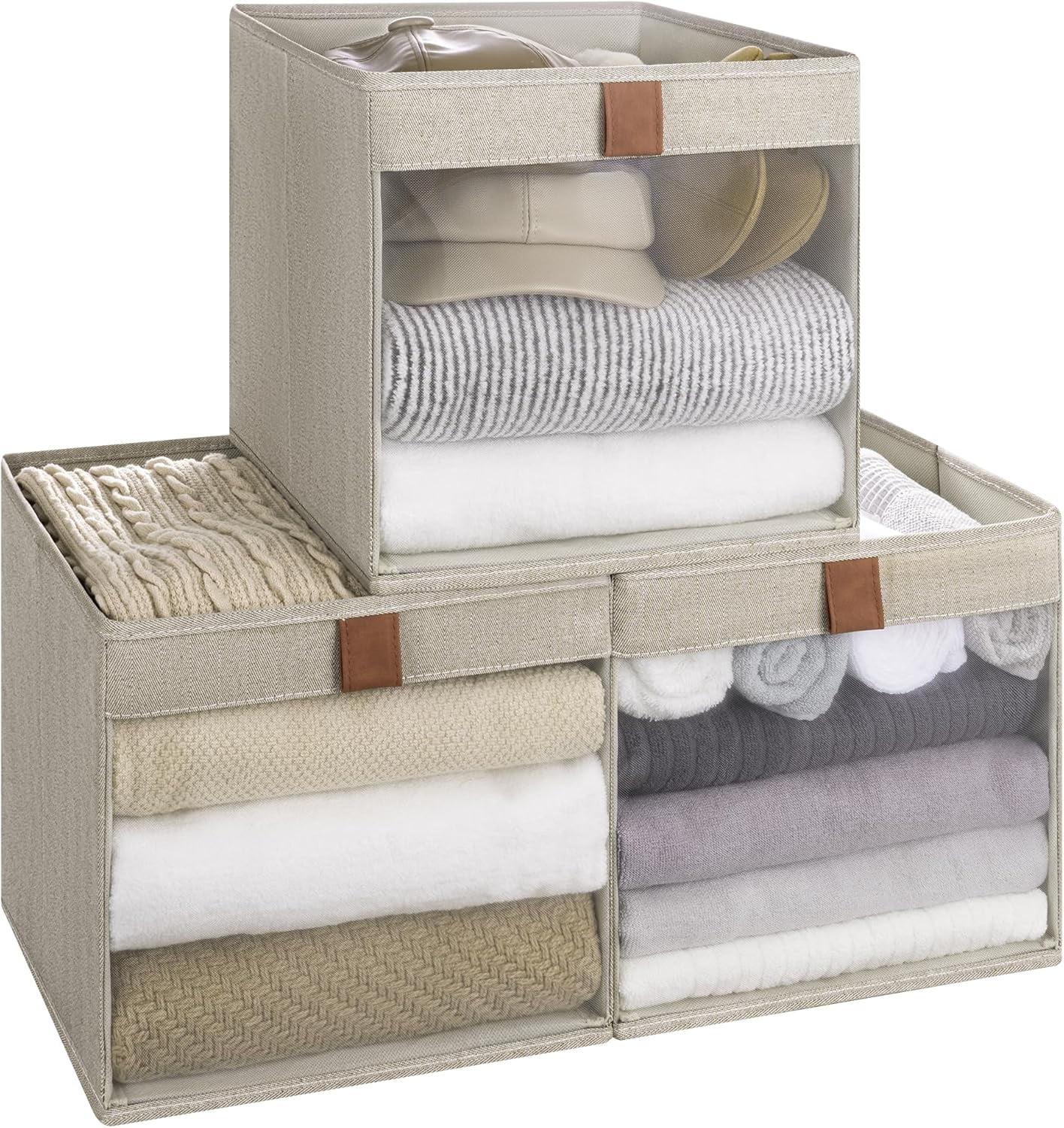 lopnmbvj Closet Storage Bins Large Storage Baskets with Clear Window ...