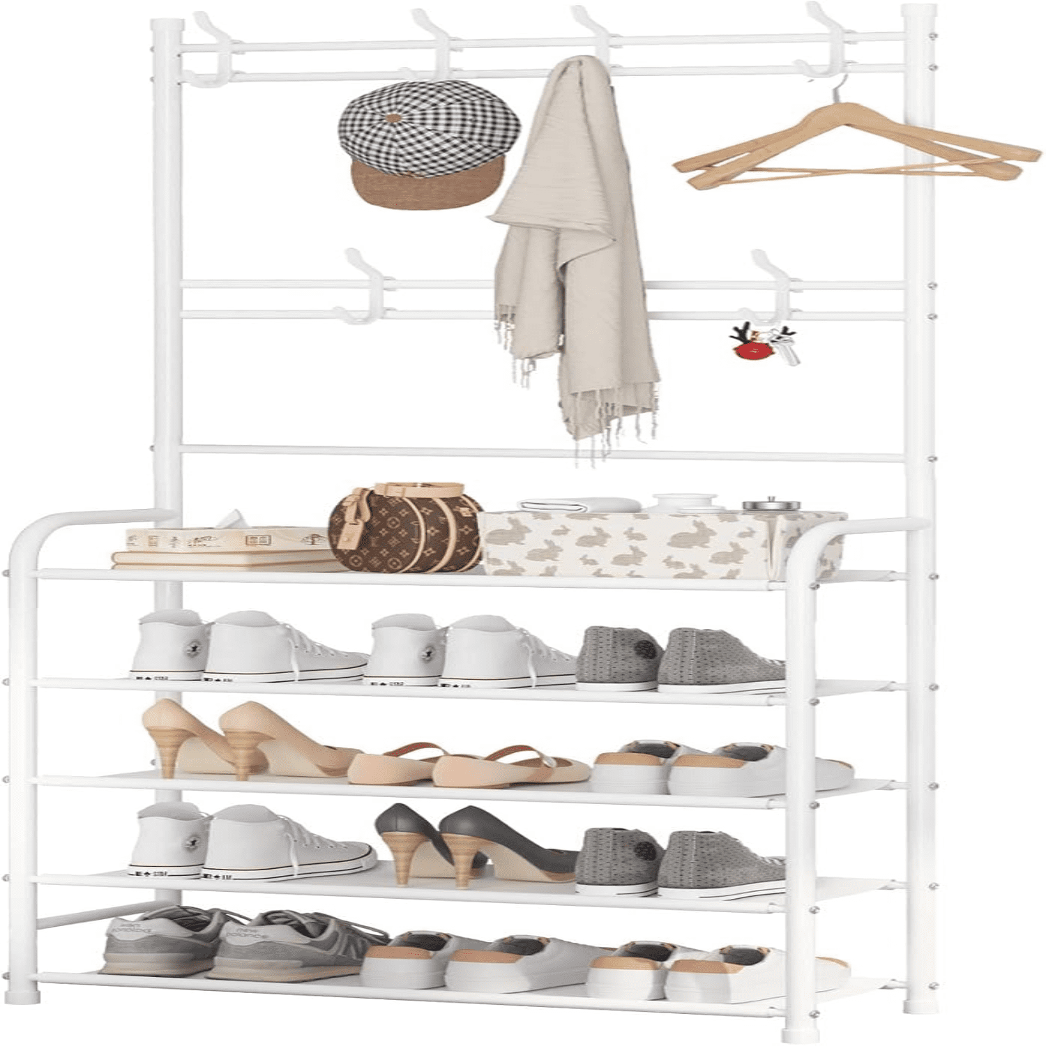 lopnmbvj Entryway Coat Rack Hall Tree Storage Shelf Easy Assembly with ...