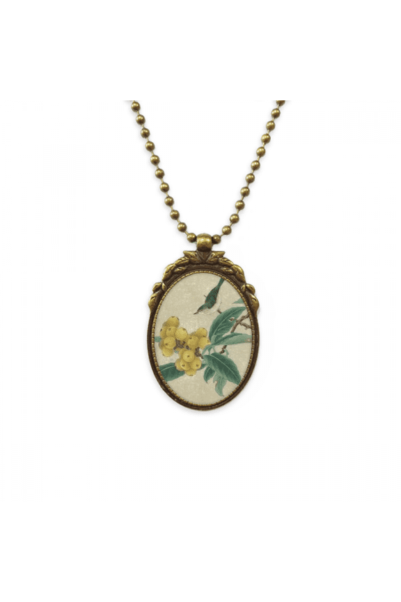 loquat embroidered feather figure chinese painting antique necklace vintage bead pendant keychain