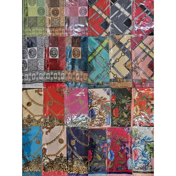 lot of 6 large satin square scarf wholesale bulk floral peony bohemian 35" x 35"