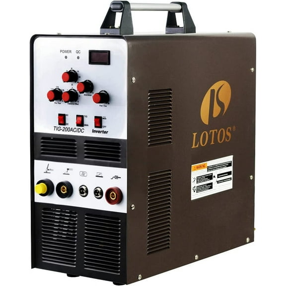 lotos tig200acdc 200a ac/dc aluminum tig welder with dc stick/arc welder, square wave inverter with foot pedal and argon regulator 110/220v dual voltage brown
