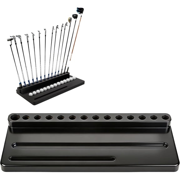 lotto Wood Golf Club Holder Stand for Storage 14 Clubs & 14 Balls, Golf Club Display Rack with Phone Tablet Slot for Golf Simulators, Golf Club Organizer for Home Office Indoor Outdoor