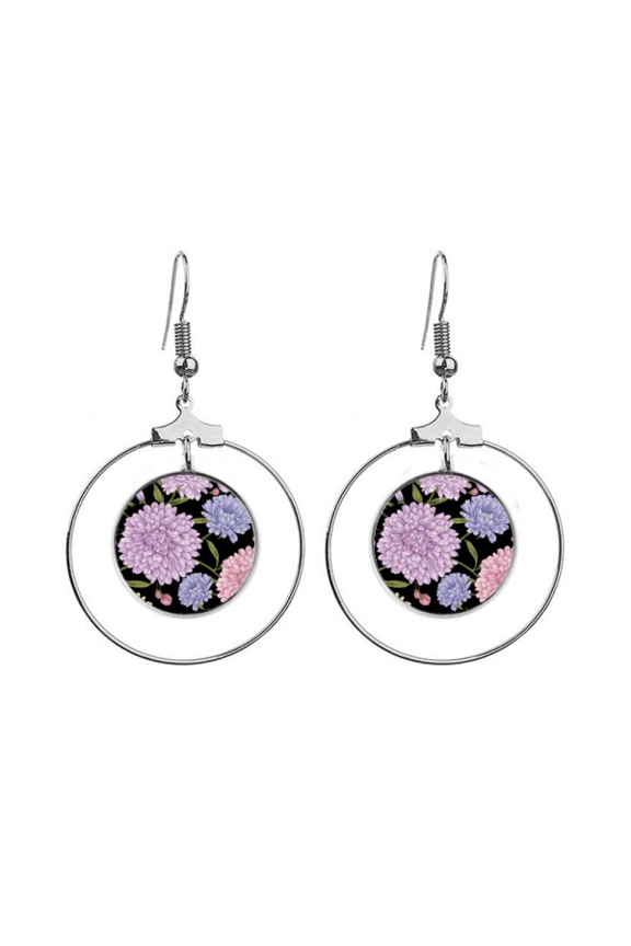 lotus drawing art flower earrings dangle hoop jewelry drop circle