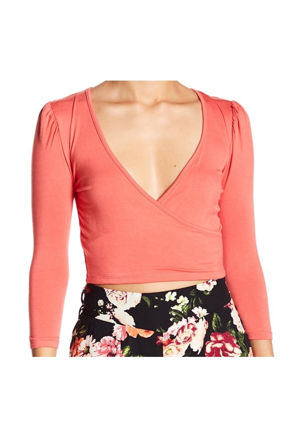 Juniors Surplice Three Quarter Sleeve Top;L