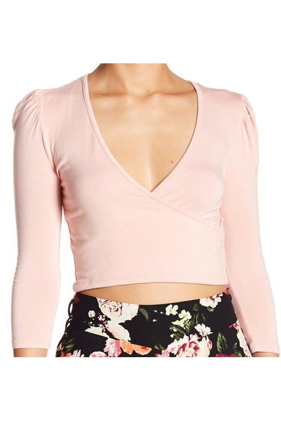 Juniors Surplice Three Quarter Sleeve Top;L