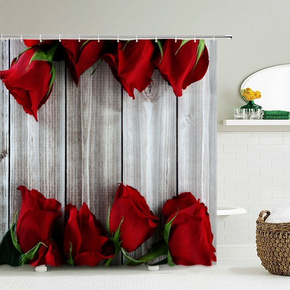 love Red Rose Shower Curtain Nature Flowers Prints Fabric Waterproof Polyester B