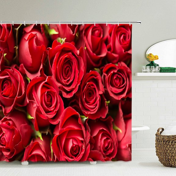 love Red Rose Shower Curtain Nature Flowers Prints Fabric Waterproof Polyester B