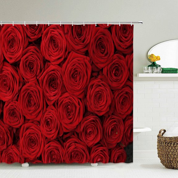 love Red Rose Shower Curtain Nature Flowers Prints Fabric Waterproof Polyester B