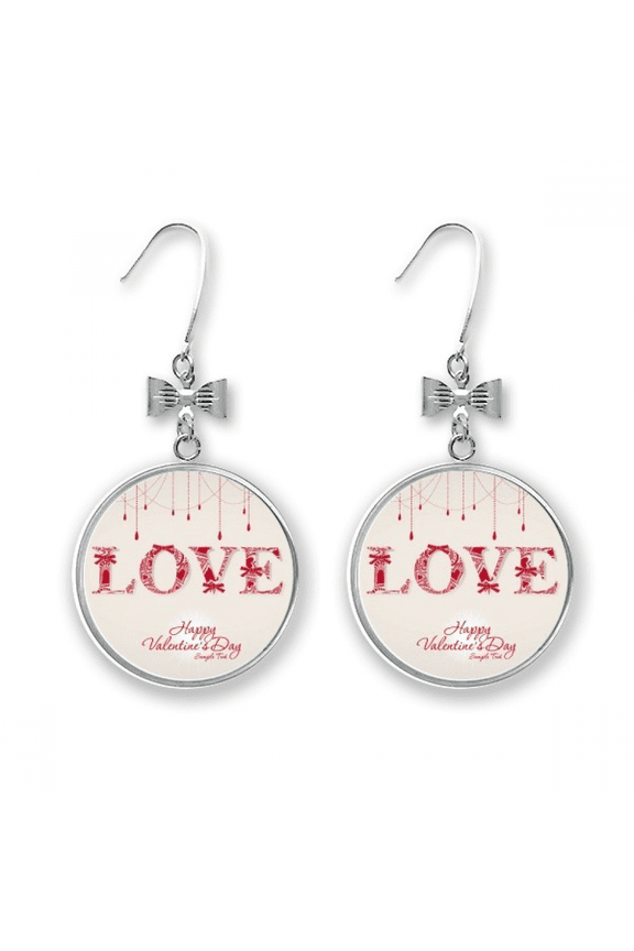 love happy valentine's day red bow earrings drop stud pierced hook