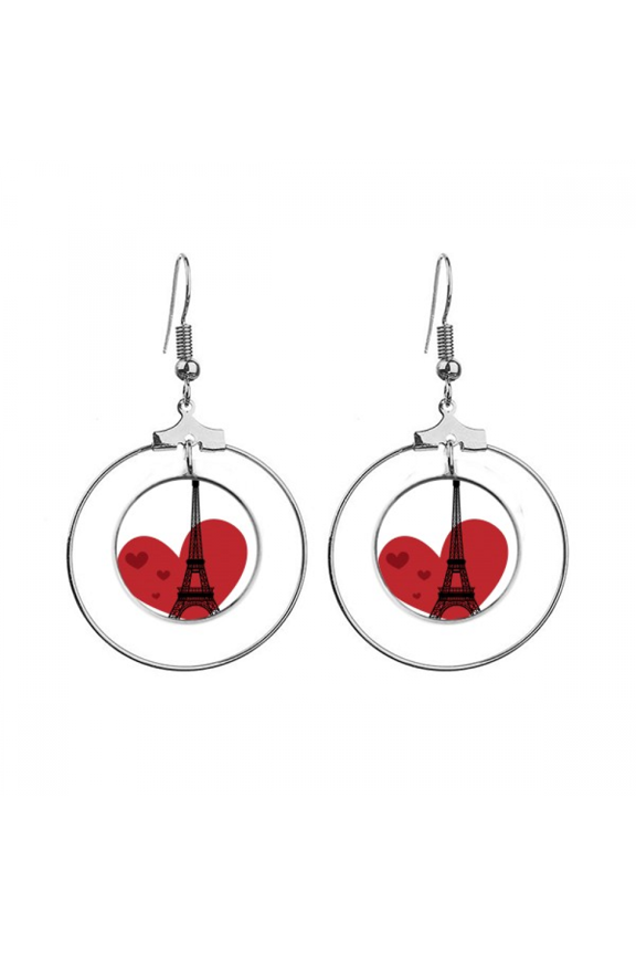 love heart eiffel tower france landmark earrings dangle hoop jewelry drop circle