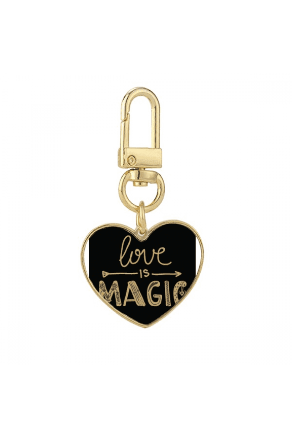 love is magic quote style Gold Heart Keychain Metal Keyring Holder