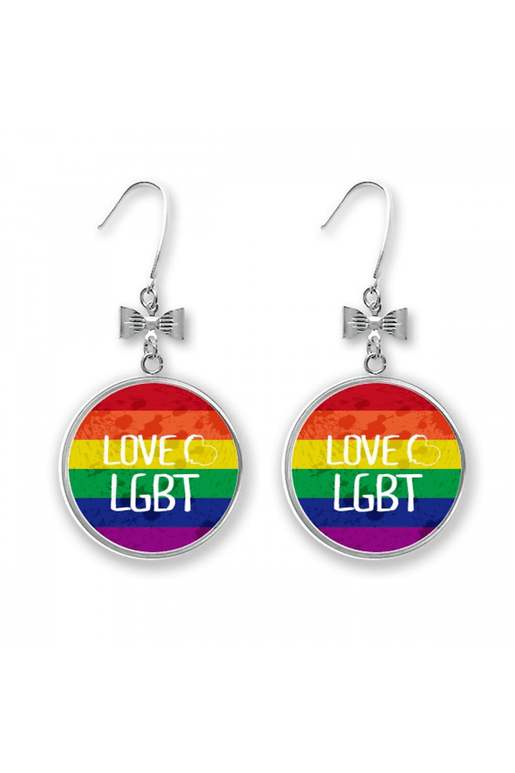 love lgbt rainbow ink heart bow earrings drop stud pierced hook