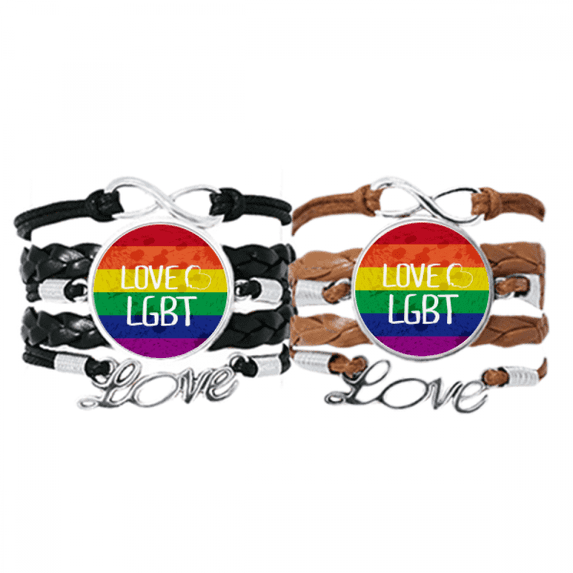 love lgbt rainbow ink heart bracelet hand strap leather wristband double set