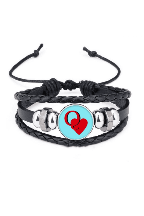 love queen heart q poker bracelet braided leather woven wristband