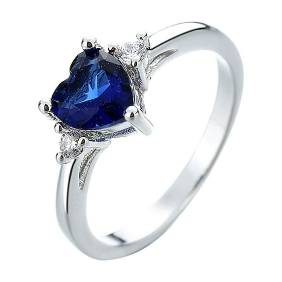 love rings for women sterling silver 925 Silver Natural Blue Gem Heart Ring Peach Blue Cubic Zirconia Ring CZ Eternity Engagement Wedding Band Ring gifts For Girlfriend #11 Sliver,8