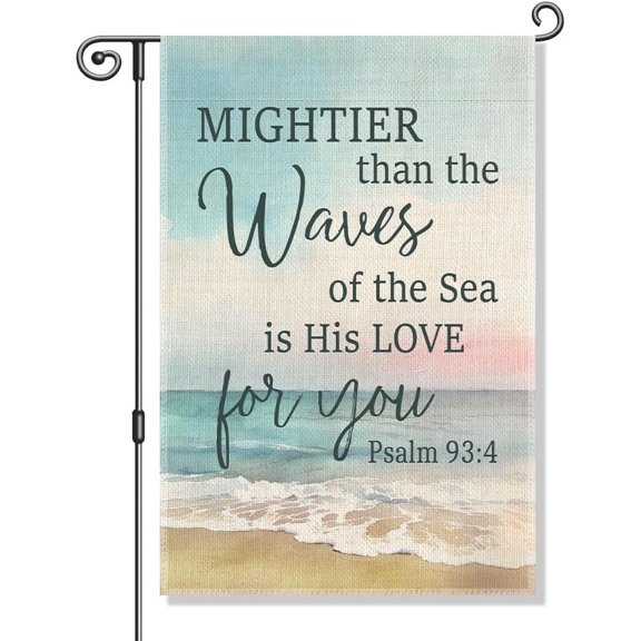 His love for you is greater than the waves - Psalm 93:4 Yard Flags, Christian Faith Bible Banners, Religious Beach Flags Women's Gifts, Welcome Yard Farmhouse Outdoor Decoration