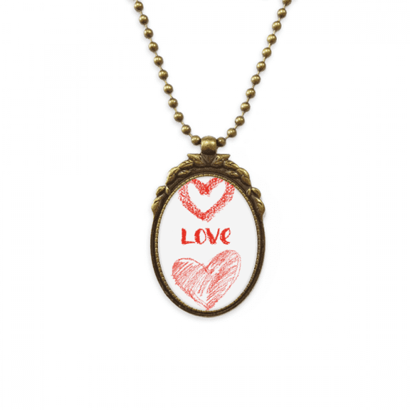 love you heart red quote handwrite antique necklbrass vintage pendant keychain