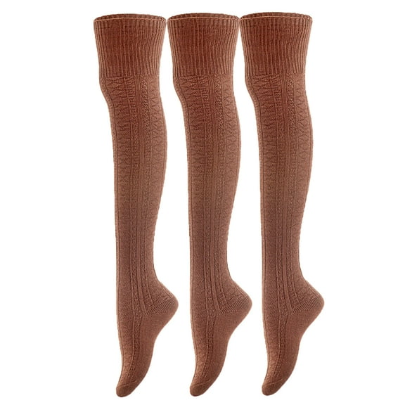 lovely annie women's 3 pairs fashion thigh high cotton socks j1025 size 6-9(Coffee)