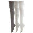 thumbnail image 1 of lovely annie women's 3 pairs fashion thigh high cotton socks j1025 size 6-9(Dark Grey, Grey, Cream), 1 of 4