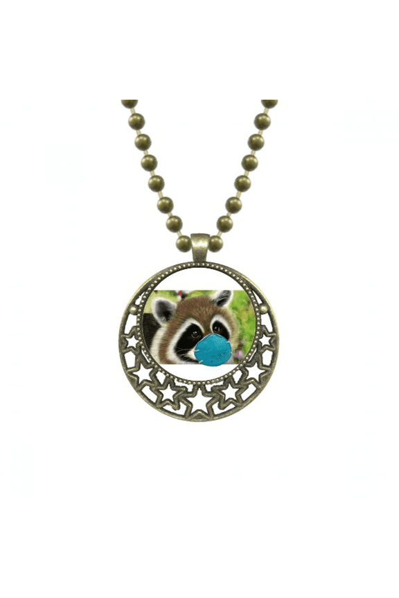 lovely head raccoon animal expression pendant star necklmoon chain jewelry