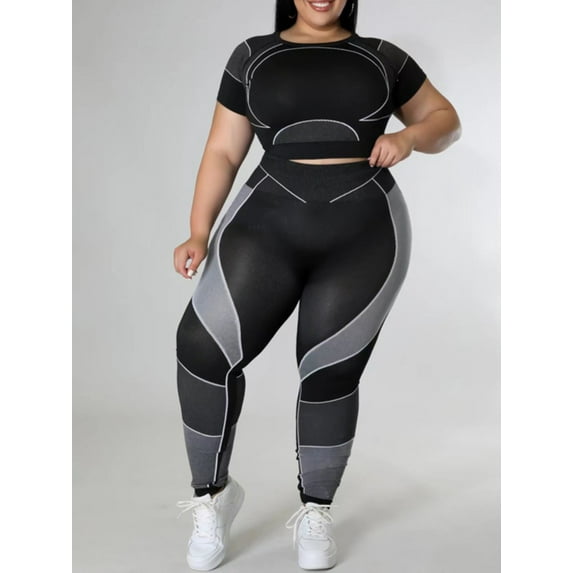 lovelyWholesale Plus Size Striped Patchwork Yoga Pants Set