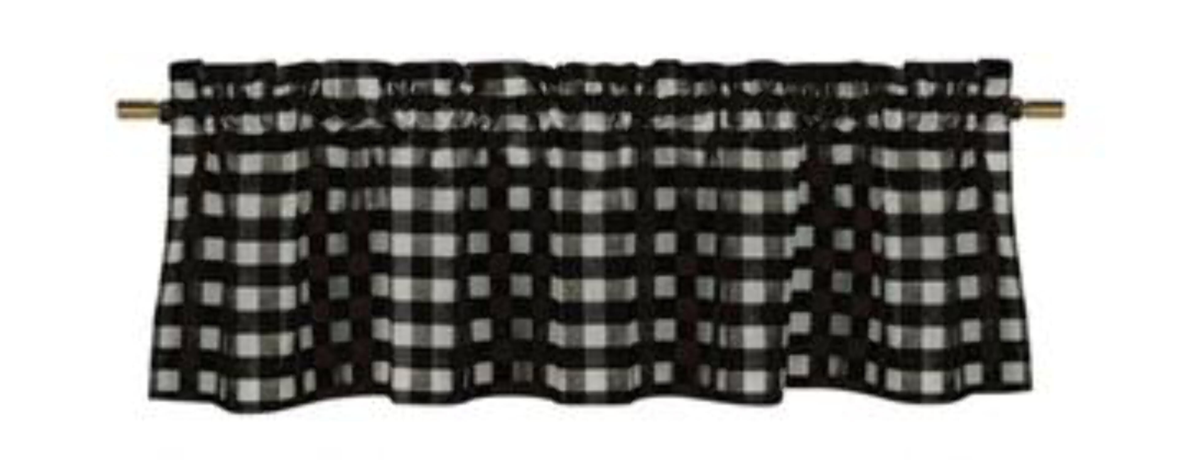 Black and White Cotton Gingham Checkered Window Valance, 14" Tall