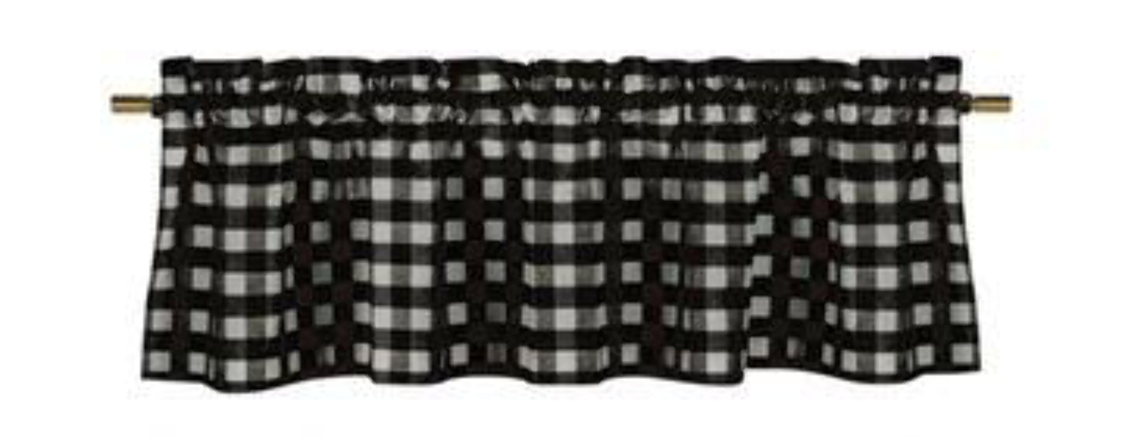 Black and White Cotton Gingham Checkered Window Valance, 14" Tall