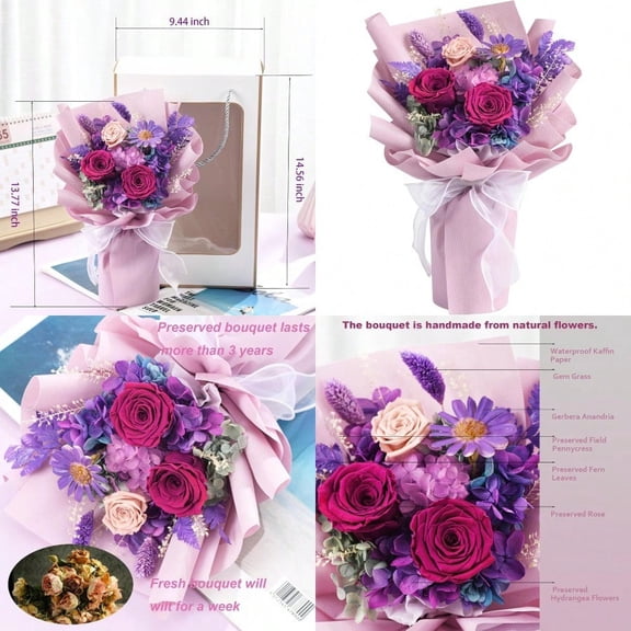 lovenfold Flowers for DeliveryPreserved Flowers Bouquets Purple Rose Bouquets That Last 1-3 Years Birthday Flowers Gifts for Women Mom Grandma Wife Friends