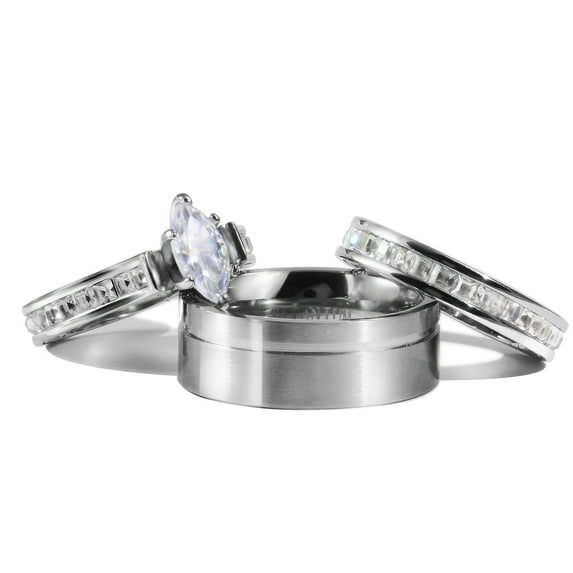 loversring His and Hers Wedding Ring Sets Couples Rings 10kt White Gold Plated White Cz Titanium band