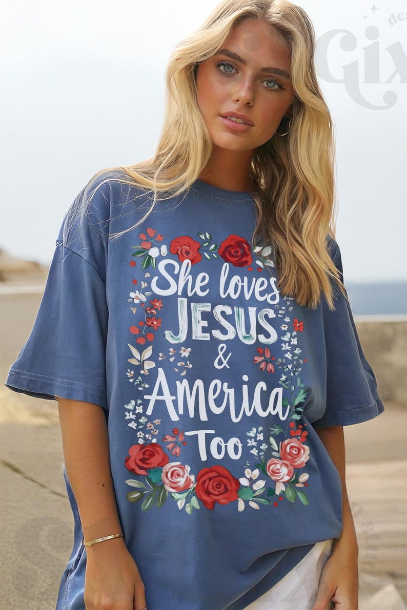 Loves Jesus And America Too T-Shirt For Women - Patriotic & Faith-Based 4th Of July, Party USA Tee - View #9