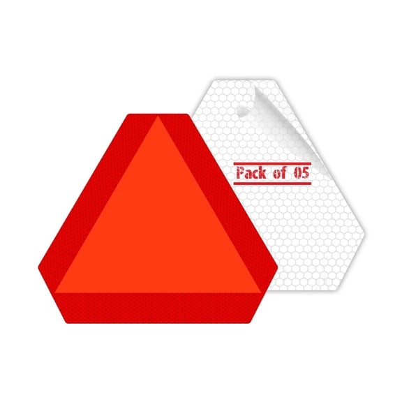 Slow Moving Vehicle Sign, 7 x 8 inches, Diamond Grade Reflective Triangle Sticker, smv Sticker Golf cart Accessories Decals (Pack of 05)